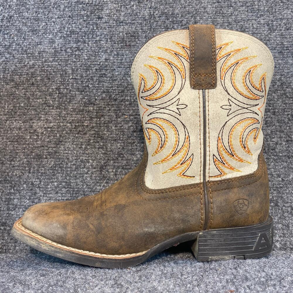 Ariat Youth Western Cowboy Boots Brown Leather Square Toe Big Kids Shoes Size 1